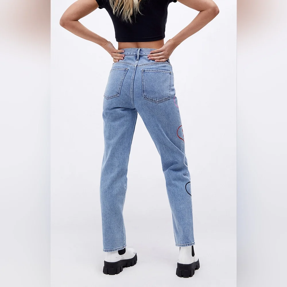 Playboy By PacSun Medium Blue Graphic Straight Leg Jeans Button Fly Size 24